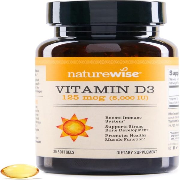 NatureWise Vitamin D3 5000iu (125 mcg) 30-Day Supply for Immune Support, Healthy Muscle Function, and Bone Health - Gluten Free in Organic Extra Virgin Olive Oil, (Mini Softgel), 30 Count